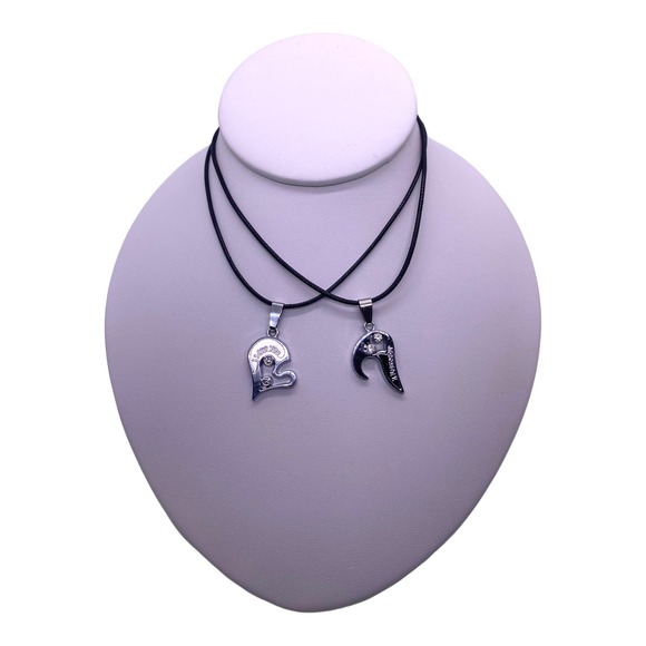 His Her Lovers Husband Wife Couples Silver I Love You Heart Necklaces Set - Picture 6 of 8